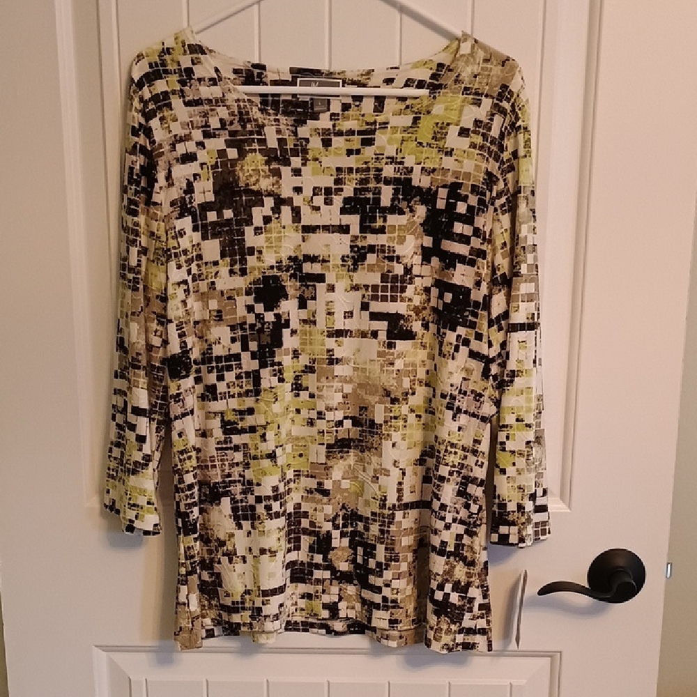 NWT Woman's JM Collection Mosaic Print 3/4 Sleeve Top-Size L